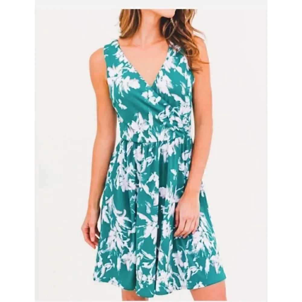 Gilli Jade White Abstract Sleeveless Front Wrap Womens Dress SZ Small